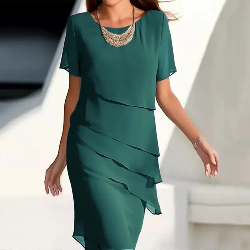Robe mi-longue à volants pour femmes, col rond, manches courtes, élégante, couleur unie, Simple, à la mode, nouvelle collection - FATAONRobe mi-longue à volants pour femmes, col rond, manches courtes, élégante, couleur unie, Simple, à la mode, nouvelle collectionMode FemmeFATAON