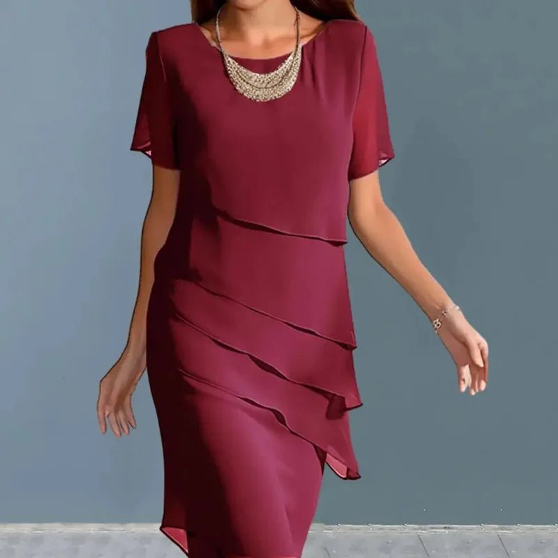 Robe mi-longue à volants pour femmes, col rond, manches courtes, élégante, couleur unie, Simple, à la mode, nouvelle collection - FATAONRobe mi-longue à volants pour femmes, col rond, manches courtes, élégante, couleur unie, Simple, à la mode, nouvelle collectionMode FemmeFATAON