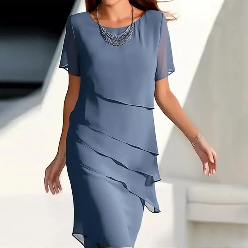 Robe mi-longue à volants pour femmes, col rond, manches courtes, élégante, couleur unie, Simple, à la mode, nouvelle collection - FATAONRobe mi-longue à volants pour femmes, col rond, manches courtes, élégante, couleur unie, Simple, à la mode, nouvelle collectionMode FemmeFATAON