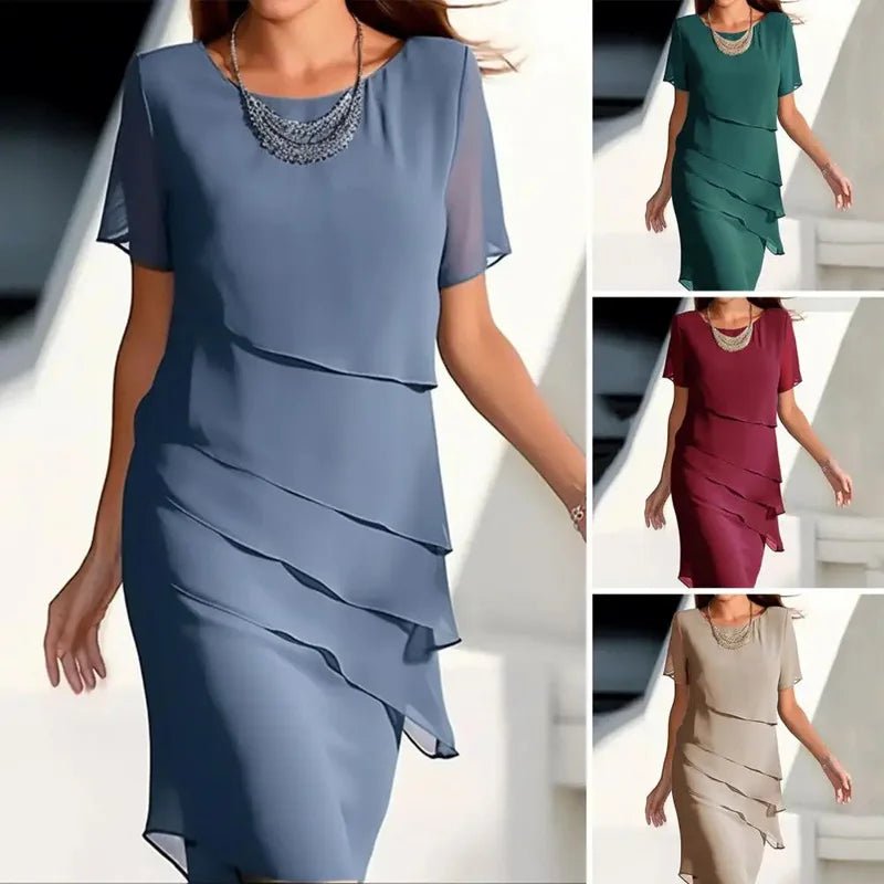 Robe mi-longue à volants pour femmes, col rond, manches courtes, élégante, couleur unie, Simple, à la mode, nouvelle collection - FATAONRobe mi-longue à volants pour femmes, col rond, manches courtes, élégante, couleur unie, Simple, à la mode, nouvelle collectionMode FemmeFATAON