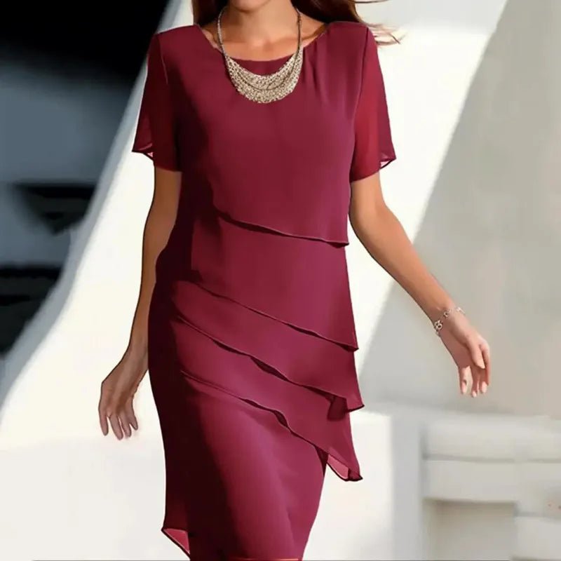 Robe mi-longue à volants pour femmes, col rond, manches courtes, élégante, couleur unie, Simple, à la mode, nouvelle collection - FATAONRobe mi-longue à volants pour femmes, col rond, manches courtes, élégante, couleur unie, Simple, à la mode, nouvelle collectionMode FemmeFATAON