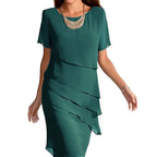 Robe mi-longue à volants pour femmes, col rond, manches courtes, élégante, couleur unie, Simple, à la mode, nouvelle collection - FATAONRobe mi-longue à volants pour femmes, col rond, manches courtes, élégante, couleur unie, Simple, à la mode, nouvelle collectionMode FemmeFATAON