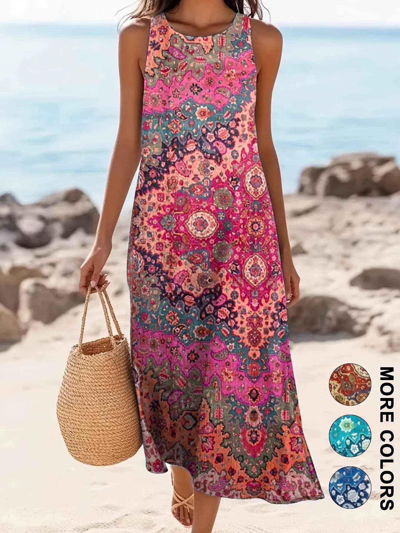 Robe midi décontractée bohème florale sans manches pour femme 2026 avec poches, coupe ample et fluide, style rustique campagnard - FATAONRobe midi décontractée bohème florale sans manches pour femme 2026 avec poches, coupe ample et fluide, style rustique campagnardMode FemmeFATAON