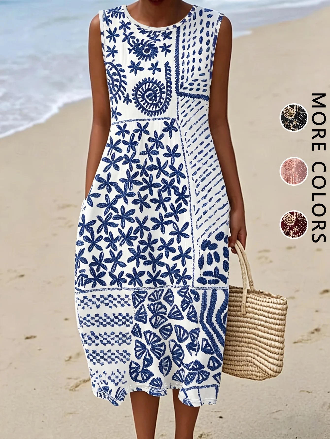 Robe midi décontractée bohème florale sans manches pour femme 2026 avec poches, coupe ample et fluide, style rustique campagnard - FATAONRobe midi décontractée bohème florale sans manches pour femme 2026 avec poches, coupe ample et fluide, style rustique campagnardMode FemmeFATAON