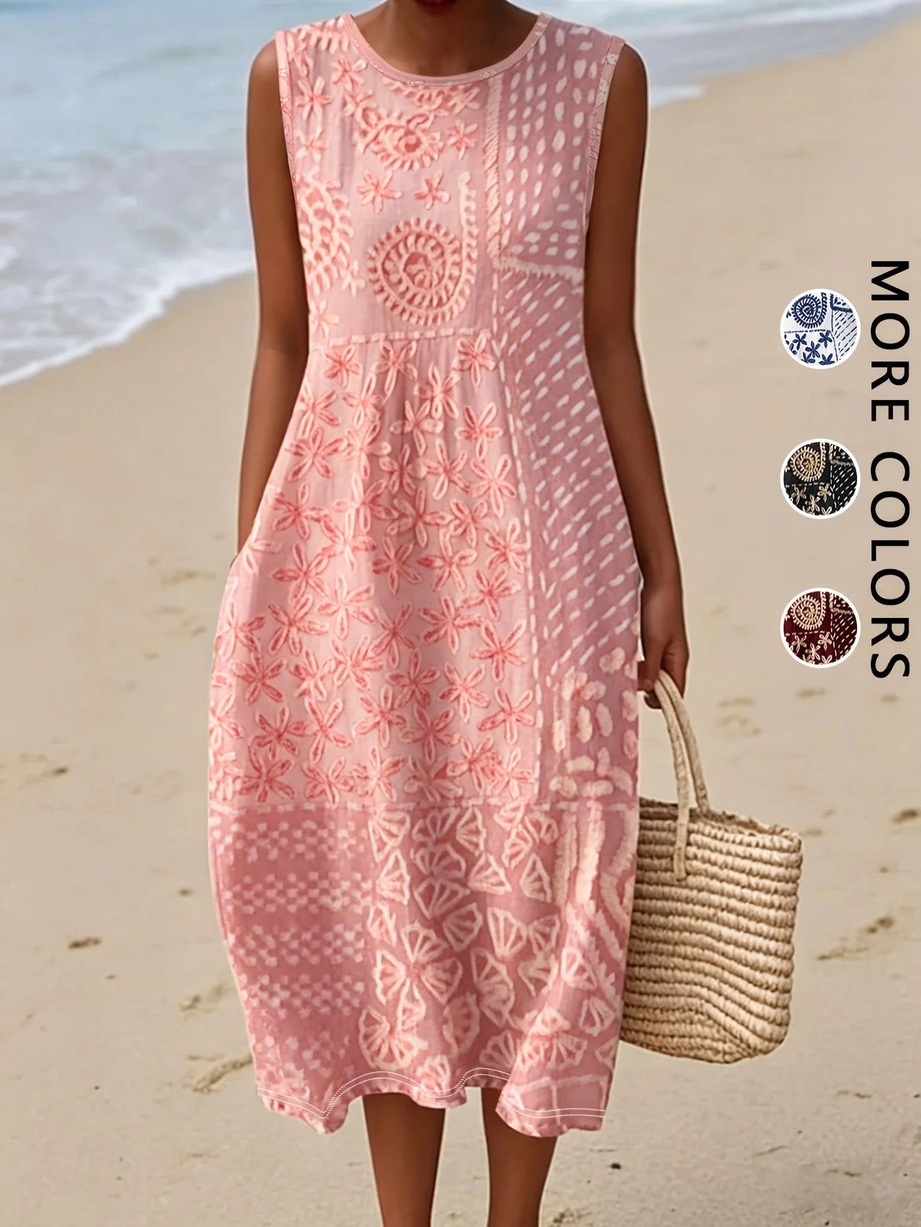 Robe midi décontractée bohème florale sans manches pour femme 2026 avec poches, coupe ample et fluide, style rustique campagnard - FATAONRobe midi décontractée bohème florale sans manches pour femme 2026 avec poches, coupe ample et fluide, style rustique campagnardMode FemmeFATAON
