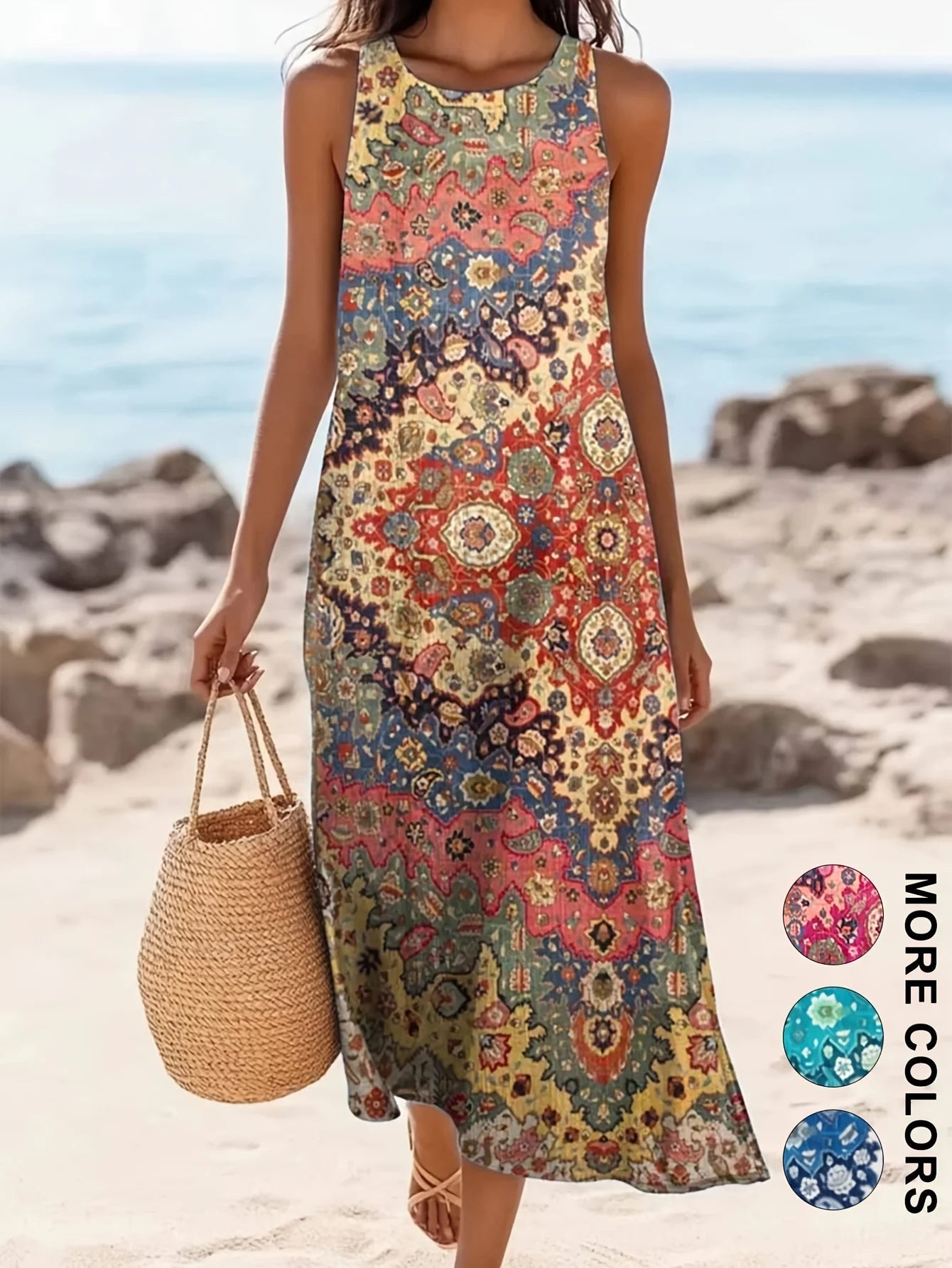 Robe midi décontractée bohème florale sans manches pour femme 2026 avec poches, coupe ample et fluide, style rustique campagnard - FATAONRobe midi décontractée bohème florale sans manches pour femme 2026 avec poches, coupe ample et fluide, style rustique campagnardMode FemmeFATAON