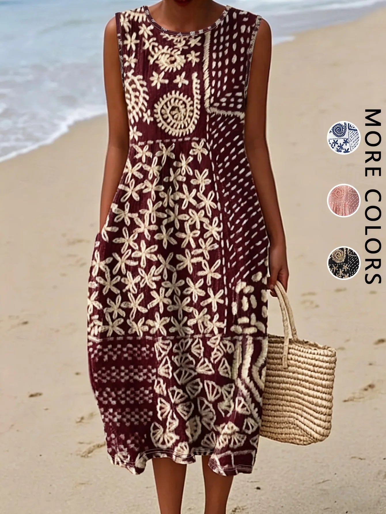 Robe midi décontractée bohème florale sans manches pour femme 2026 avec poches, coupe ample et fluide, style rustique campagnard - FATAONRobe midi décontractée bohème florale sans manches pour femme 2026 avec poches, coupe ample et fluide, style rustique campagnardMode FemmeFATAON