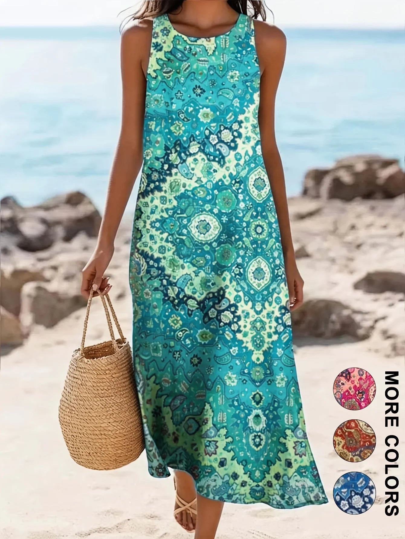 Robe midi décontractée bohème florale sans manches pour femme 2026 avec poches, coupe ample et fluide, style rustique campagnard - FATAONRobe midi décontractée bohème florale sans manches pour femme 2026 avec poches, coupe ample et fluide, style rustique campagnardMode FemmeFATAON