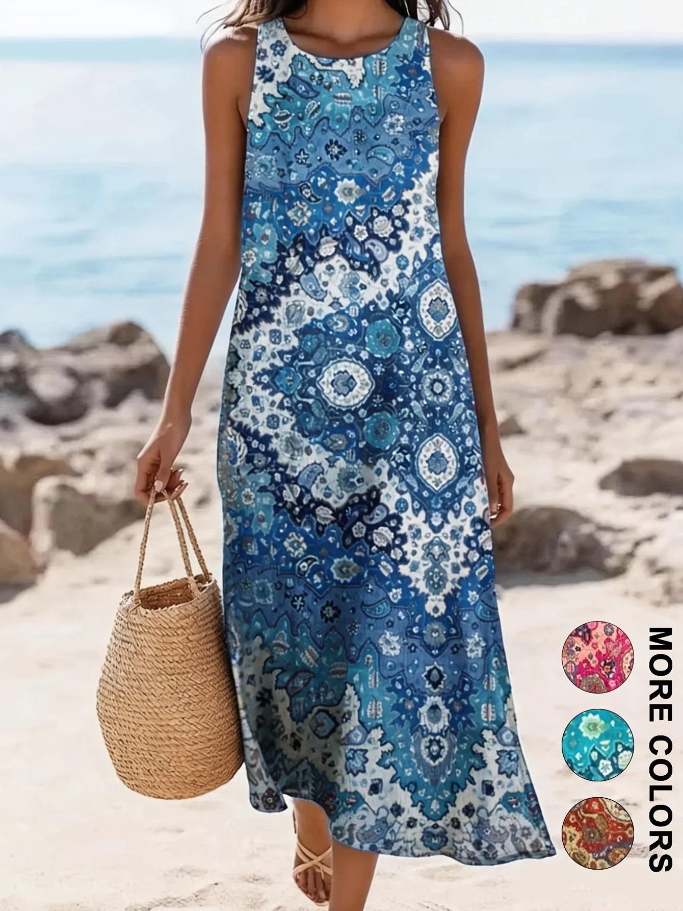 Robe midi décontractée bohème florale sans manches pour femme 2026 avec poches, coupe ample et fluide, style rustique campagnard - FATAONRobe midi décontractée bohème florale sans manches pour femme 2026 avec poches, coupe ample et fluide, style rustique campagnardMode FemmeFATAON