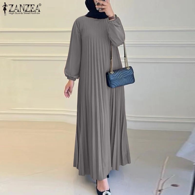 Robe musulmane du Ramadan Abaya ZANZEA, Kaftan décontracté pour femmes, robe longue plissée à manches longues, Hijab, Robe Femme, Vêtements islamiques, Eid Mubarek - FATAONRobe musulmane du Ramadan Abaya ZANZEA, Kaftan décontracté pour femmes, robe longue plissée à manches longues, Hijab, Robe Femme, Vêtements islamiques, Eid MubarekMode FemmeFATAON