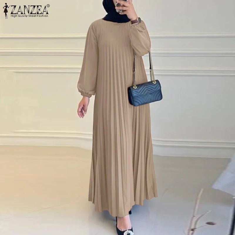 Robe musulmane du Ramadan Abaya ZANZEA, Kaftan décontracté pour femmes, robe longue plissée à manches longues, Hijab, Robe Femme, Vêtements islamiques, Eid Mubarek - FATAONRobe musulmane du Ramadan Abaya ZANZEA, Kaftan décontracté pour femmes, robe longue plissée à manches longues, Hijab, Robe Femme, Vêtements islamiques, Eid MubarekMode FemmeFATAON