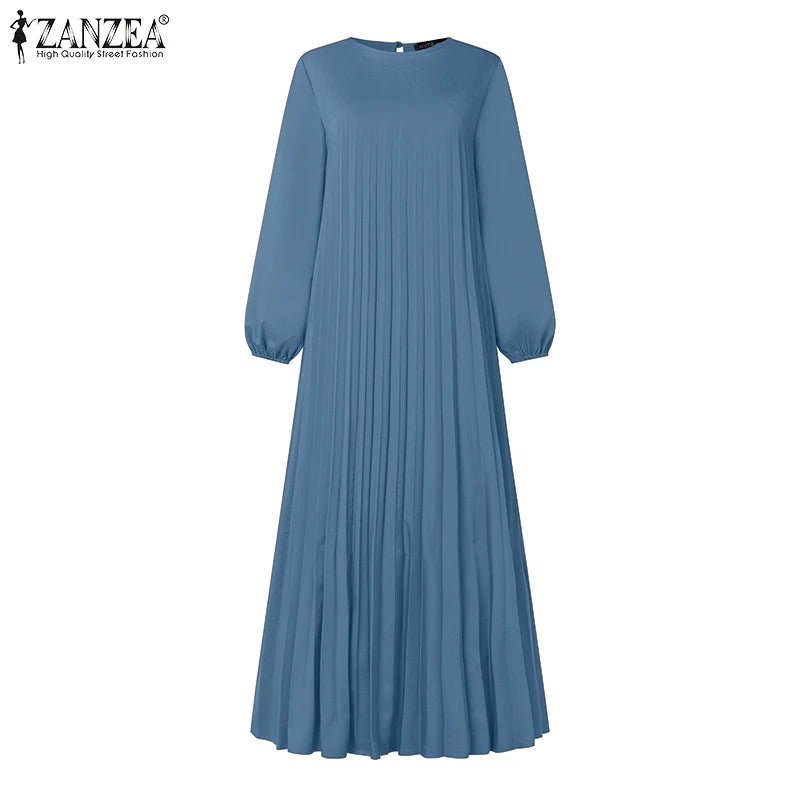 Robe musulmane du Ramadan Abaya ZANZEA, Kaftan décontracté pour femmes, robe longue plissée à manches longues, Hijab, Robe Femme, Vêtements islamiques, Eid Mubarek - FATAONRobe musulmane du Ramadan Abaya ZANZEA, Kaftan décontracté pour femmes, robe longue plissée à manches longues, Hijab, Robe Femme, Vêtements islamiques, Eid MubarekMode FemmeFATAON