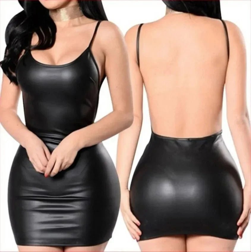 Robe Sexy en Faux cuir, dos nu, soirée en Club, Cosplay, courte, couleur unie, noir, aspect mouillé, Latex, moulante, body serré, Mini Micro - FATAONRobe Sexy en Faux cuir, dos nu, soirée en Club, Cosplay, courte, couleur unie, noir, aspect mouillé, Latex, moulante, body serré, Mini MicroMode FemmeFATAON