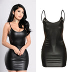 Robe Sexy en Faux cuir, dos nu, soirée en Club, Cosplay, courte, couleur unie, noir, aspect mouillé, Latex, moulante, body serré, Mini Micro - FATAONRobe Sexy en Faux cuir, dos nu, soirée en Club, Cosplay, courte, couleur unie, noir, aspect mouillé, Latex, moulante, body serré, Mini MicroMode FemmeFATAON