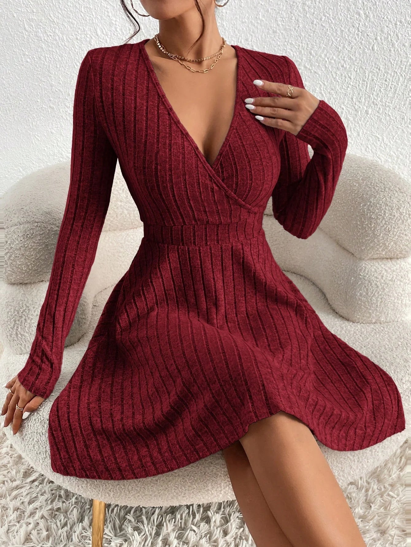 Robe tricotée mi-longue pour femmes, Slim, Sexy, moulante, col en v, manches longues, couleur unie, décontractée, pull, nouvelle collection automne/hiver 2026 - FATAONRobe tricotée mi-longue pour femmes, Slim, Sexy, moulante, col en v, manches longues, couleur unie, décontractée, pull, nouvelle collection automne/hiver 2026Mode FemmeFATAON