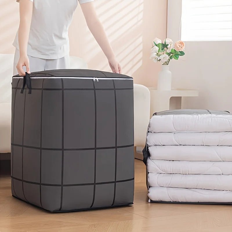 Sac de rangement en tissu de grande capacité avec fermeture éclair et poignées, pour couvertures, drap, vêtements et sous-vêtements, idéal pour la maison, panier à linge - FATAONSac de rangement en tissu de grande capacité avec fermeture éclair et poignées, pour couvertures, drap, vêtements et sous-vêtements, idéal pour la maison, panier à lingeSolutions MaisonFATAON