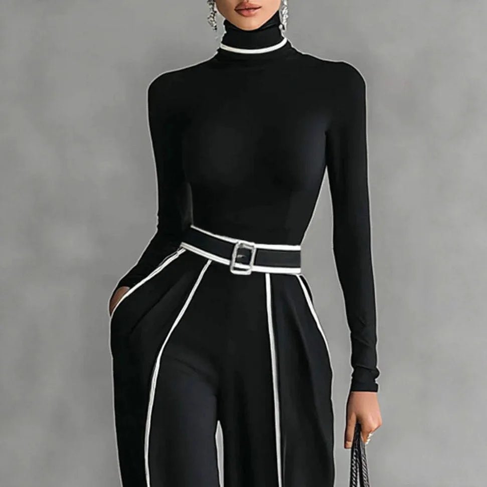 Salopette en Patchwork imprimé rayé pour femme, élégante, col haut, haut Slim, pull et pantalon à jambes larges, costume d'hiver, automne - FATAONSalopette en Patchwork imprimé rayé pour femme, élégante, col haut, haut Slim, pull et pantalon à jambes larges, costume d'hiver, automneMode FemmeFATAON