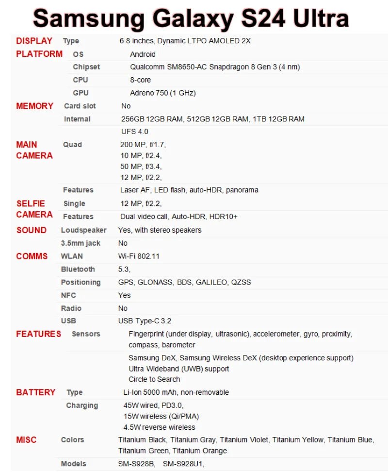 Samsung Galaxy S24 Ultra 5G 6,8 pouces 12 Go de RAM 256/512 Go de ROM Snapdragon NFC S Pen Octa Core Téléphone AI Original Débloqué - FATAONSamsung Galaxy S24 Ultra 5G 6,8 pouces 12 Go de RAM 256/512 Go de ROM Snapdragon NFC S Pen Octa Core Téléphone AI Original DébloquéProductivité & OrganisationFATAON