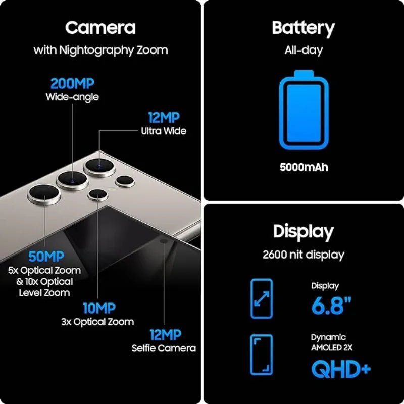 Samsung Galaxy S24 Ultra 5G 6,8 pouces 12 Go de RAM 256/512 Go de ROM Snapdragon NFC S Pen Octa Core Téléphone AI Original Débloqué - FATAONSamsung Galaxy S24 Ultra 5G 6,8 pouces 12 Go de RAM 256/512 Go de ROM Snapdragon NFC S Pen Octa Core Téléphone AI Original DébloquéProductivité & OrganisationFATAON