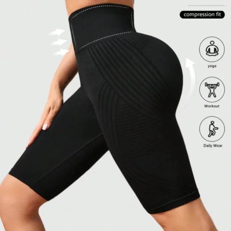Short de Yoga taille haute sans couture pour femmes, tricoté, Slim, pour entraînement, course à pied, Leggings esthétiques linéaires, extensible, levage des hanches - FATAONShort de Yoga taille haute sans couture pour femmes, tricoté, Slim, pour entraînement, course à pied, Leggings esthétiques linéaires, extensible, levage des hanchesFitness FemmeFATAON