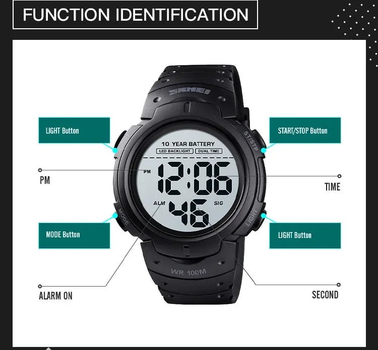 SKMEI-Montre-bracelet numérique étanche pour homme, 1560 m, 2 fois, 10 ans, batterie, réveil, sport, fitness, 100 - FATAONSKMEI-Montre-bracelet numérique étanche pour homme, 1560 m, 2 fois, 10 ans, batterie, réveil, sport, fitness, 100Mode HommeFATAON