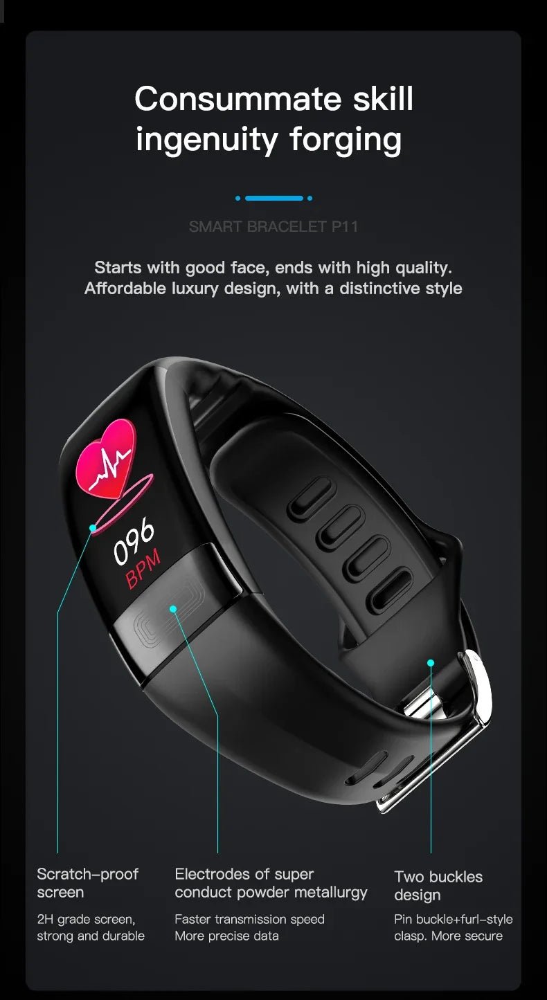 Smartwatch Ekg Bracelet intelligent étanche P11 Plus Bracelet intelligent traqueur d'activité sang oxygène Smartband Bracelet de Fitness - FATAONSmartwatch Ekg Bracelet intelligent étanche P11 Plus Bracelet intelligent traqueur d'activité sang oxygène Smartband Bracelet de FitnessFitness & SportFATAON