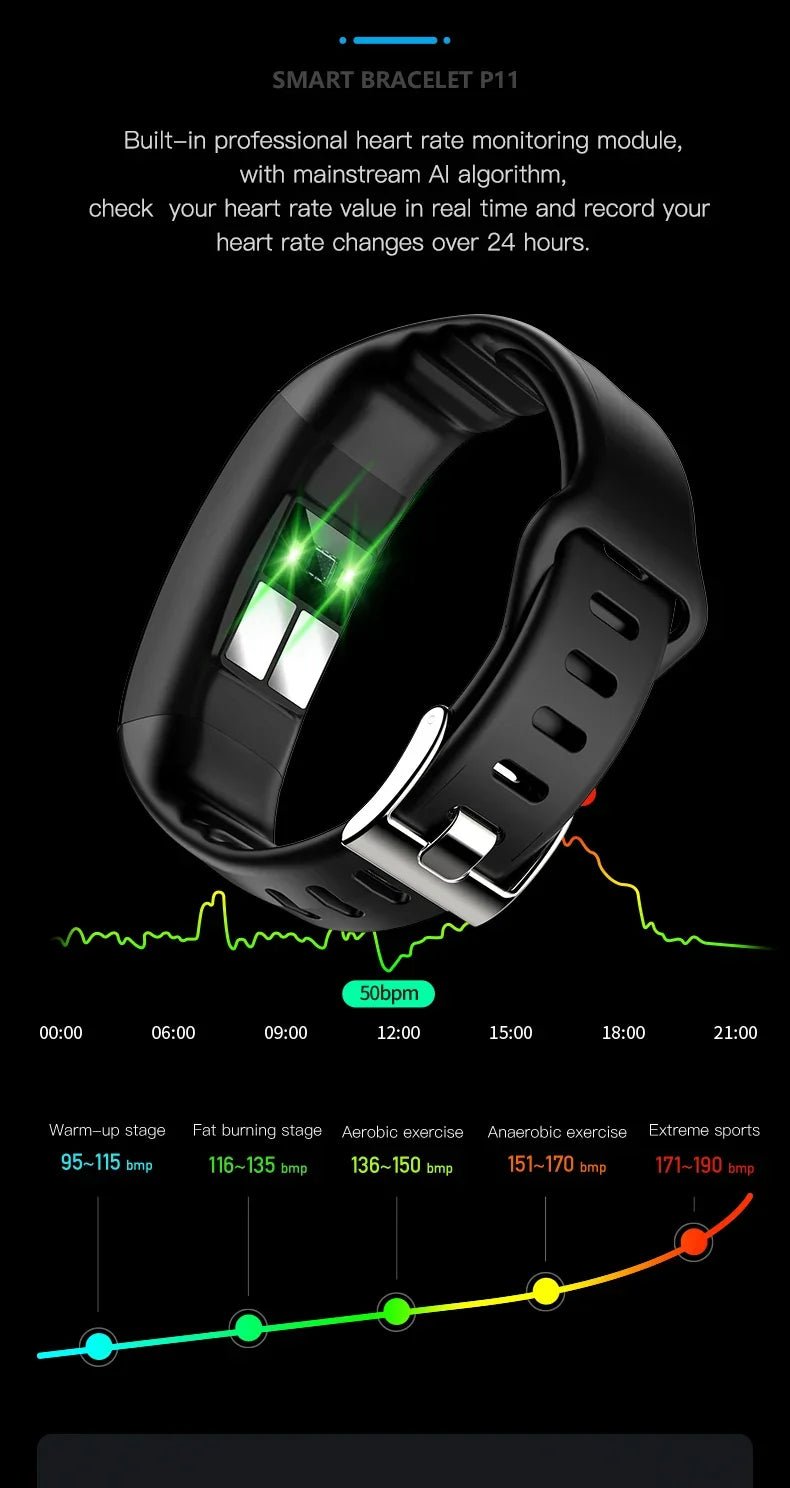 Smartwatch Ekg Bracelet intelligent étanche P11 Plus Bracelet intelligent traqueur d'activité sang oxygène Smartband Bracelet de Fitness - FATAONSmartwatch Ekg Bracelet intelligent étanche P11 Plus Bracelet intelligent traqueur d'activité sang oxygène Smartband Bracelet de FitnessFitness & SportFATAON
