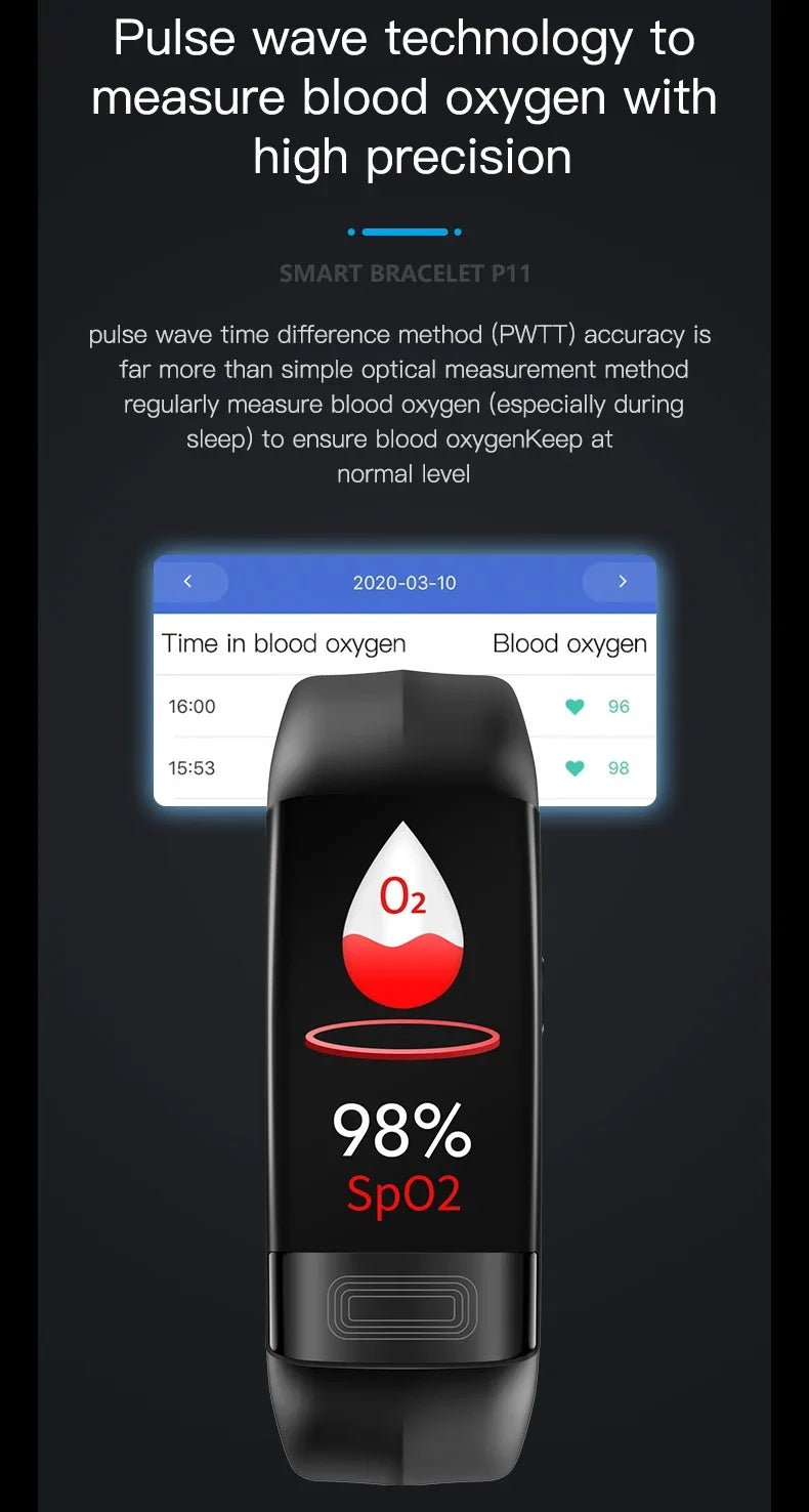Smartwatch Ekg Bracelet intelligent étanche P11 Plus Bracelet intelligent traqueur d'activité sang oxygène Smartband Bracelet de Fitness - FATAONSmartwatch Ekg Bracelet intelligent étanche P11 Plus Bracelet intelligent traqueur d'activité sang oxygène Smartband Bracelet de FitnessFitness & SportFATAON