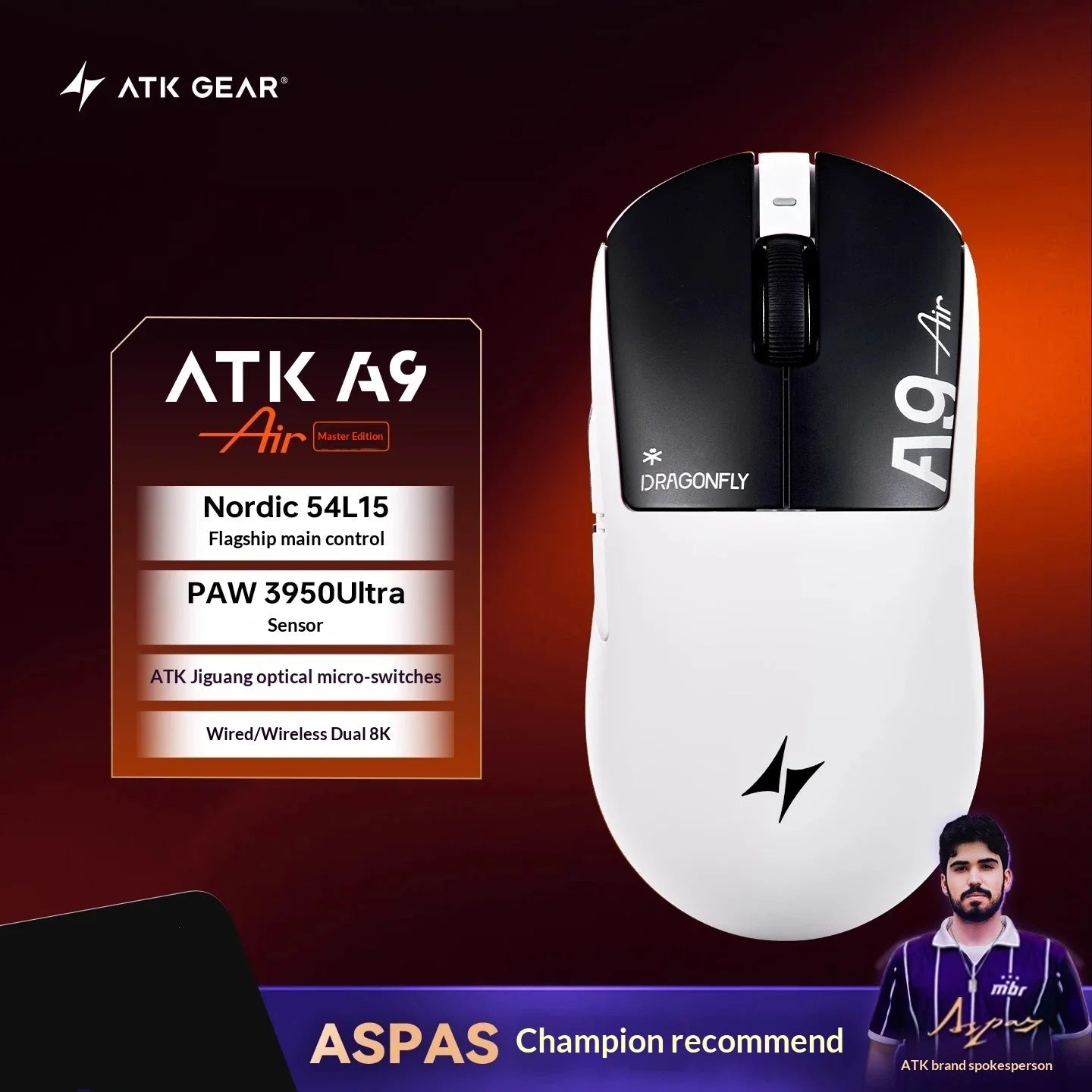 Souris de jeu sans fil ATK DragonFly A9 Air Ultimate PAW3950 Ultra 42000DPI 750IPS 8KHz RGB ergonomique pour Windows MacOs PC Cadeaux - FATAONSouris de jeu sans fil ATK DragonFly A9 Air Ultimate PAW3950 Ultra 42000DPI 750IPS 8KHz RGB ergonomique pour Windows MacOs PC CadeauxProductivité & OrganisationFATAON