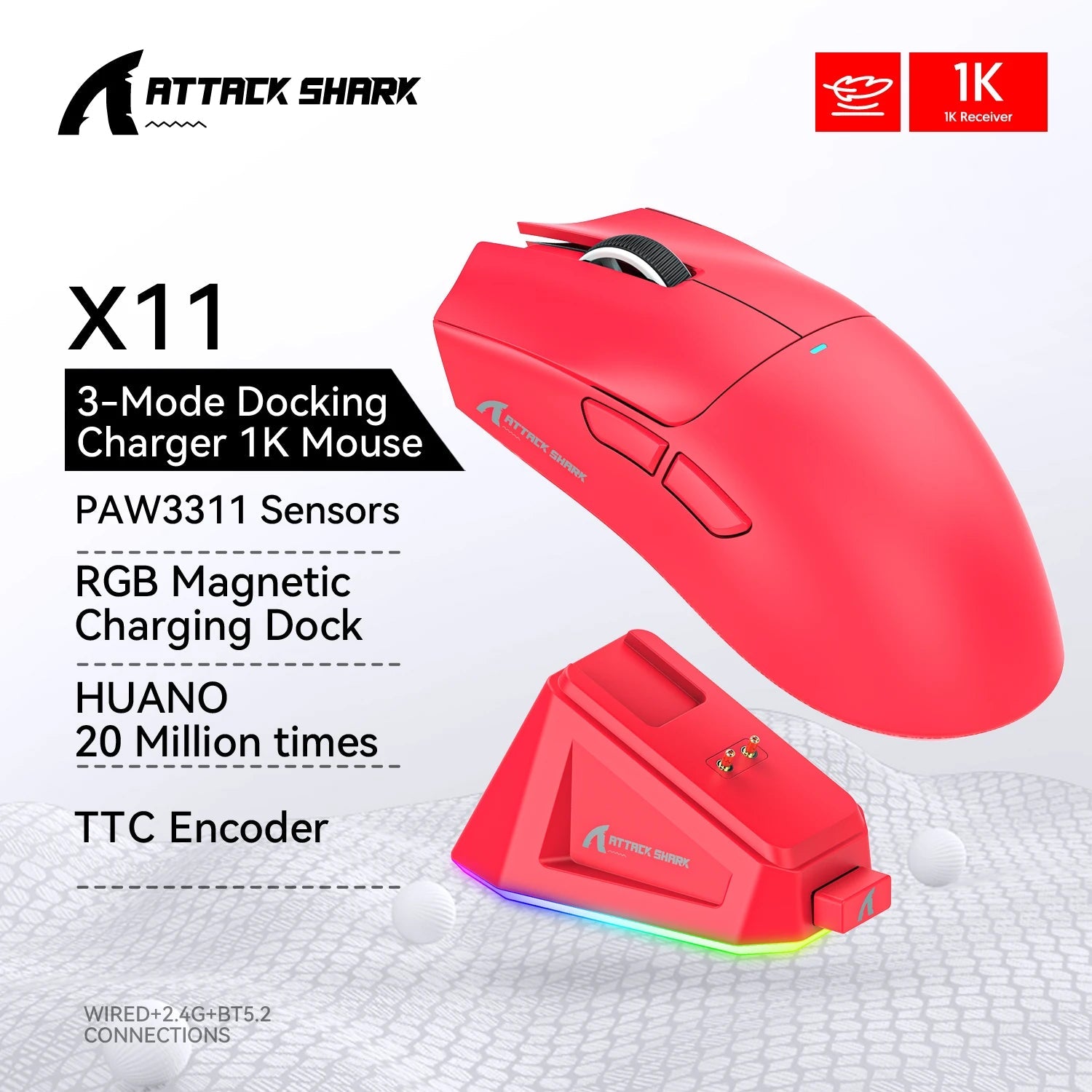 Souris de jeu sans fil ATTACK SHARK X11, capteur PAW3311, 22000 DPI, 3 modes, filaire, 2.4G BT, 280 mAh, souris rechargeable - FATAONSouris de jeu sans fil ATTACK SHARK X11, capteur PAW3311, 22000 DPI, 3 modes, filaire, 2.4G BT, 280 mAh, souris rechargeableProductivité & OrganisationFATAON