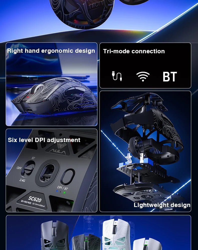 Souris de jeu sans fil AULA SC620, design léger, effets lumineux multiples, bouton de tir personnalisable, détection de mouvement optique - FATAONSouris de jeu sans fil AULA SC620, design léger, effets lumineux multiples, bouton de tir personnalisable, détection de mouvement optiqueProductivité & OrganisationFATAON