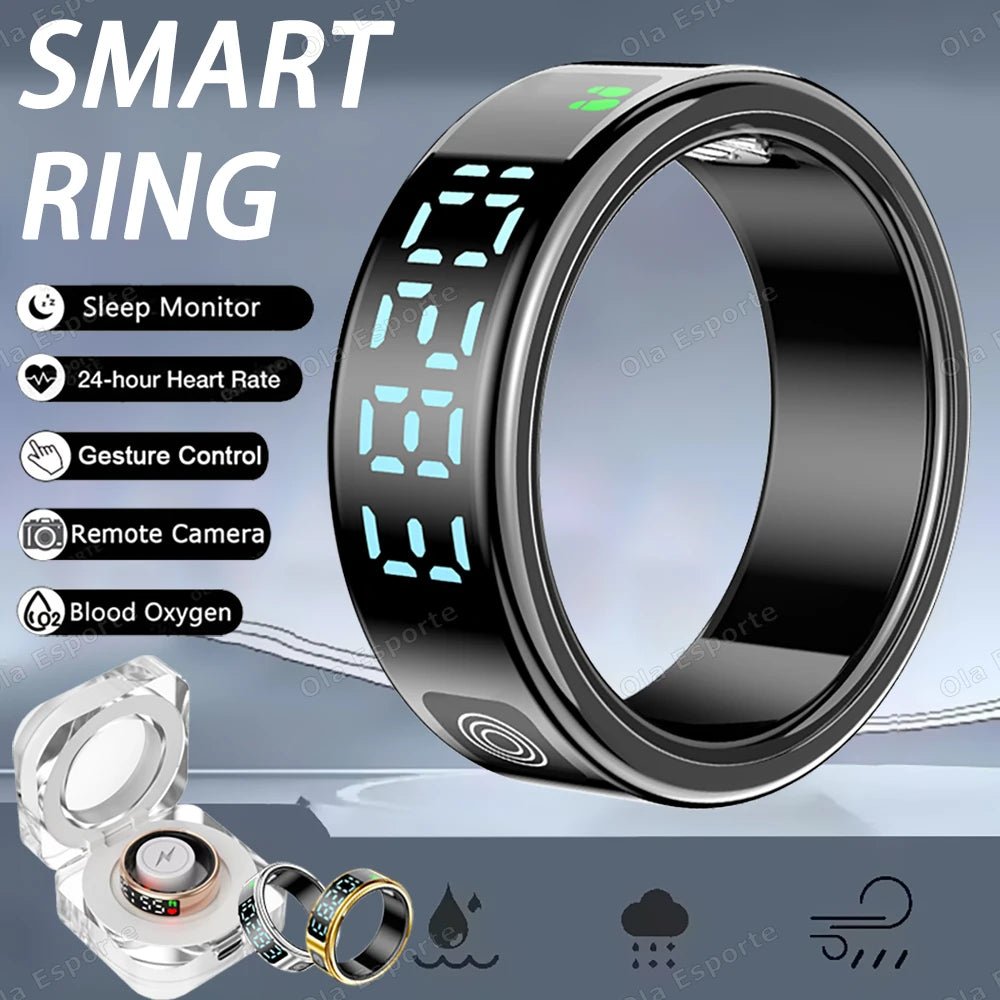 SR08 anneau intelligent avec boîte de chargement pour hommes femmes écran d'affichage LED contrôle des gestes moniteur de santé 5ATM anneaux de sport étanches - FATAONSR08 anneau intelligent avec boîte de chargement pour hommes femmes écran d'affichage LED contrôle des gestes moniteur de santé 5ATM anneaux de sport étanchesTechnologie IntelligenteFATAON