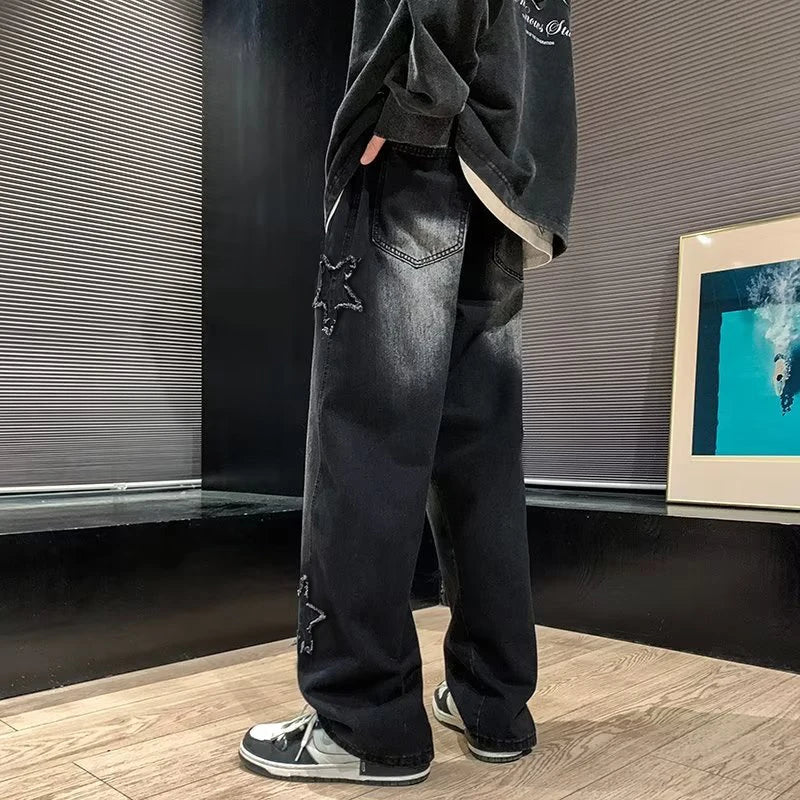 Star Embroidery Straight Casual Men Jeans Gothic Neutral New Wide Leg Loose Hip - Hop Fashion Youth Streetwear Denim Trousers Y2K - Fix & GoStar Embroidery Straight Casual Men Jeans Gothic Neutral New Wide Leg Loose Hip - Hop Fashion Youth Streetwear Denim Trousers Y2KFix & Go
