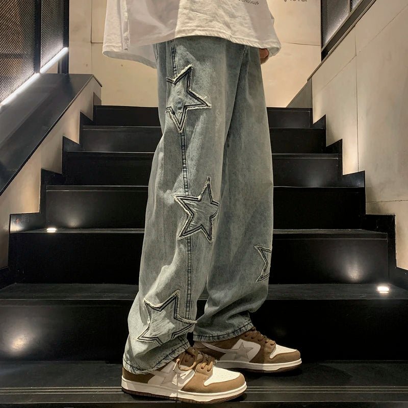 Star Embroidery Straight Casual Men Jeans Gothic Neutral New Wide Leg Loose Hip - Hop Fashion Youth Streetwear Denim Trousers Y2K - Fix & GoStar Embroidery Straight Casual Men Jeans Gothic Neutral New Wide Leg Loose Hip - Hop Fashion Youth Streetwear Denim Trousers Y2KFix & Go
