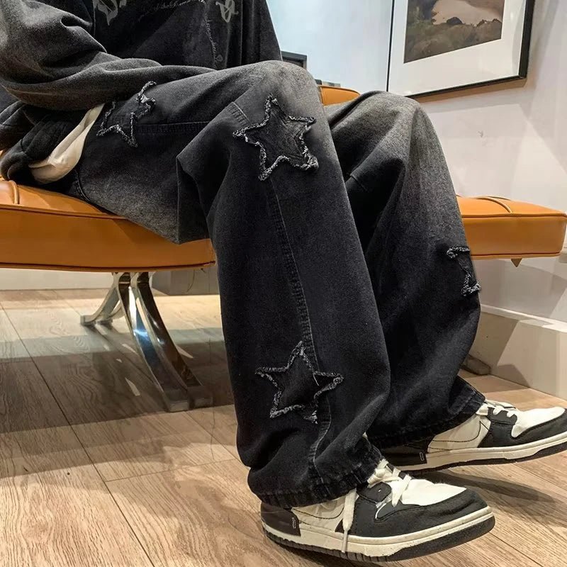Star Embroidery Straight Casual Men Jeans Gothic Neutral New Wide Leg Loose Hip - Hop Fashion Youth Streetwear Denim Trousers Y2K - Fix & GoStar Embroidery Straight Casual Men Jeans Gothic Neutral New Wide Leg Loose Hip - Hop Fashion Youth Streetwear Denim Trousers Y2KFix & Go