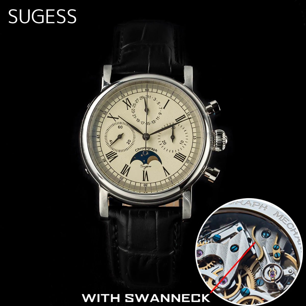 Sugess – montre-bracelet pour hommes, ST1908, mouvement à col de cygne, chronographe mécanique, véritable calendrier de phase de lune, cuir Vintage, nouveau 2026 - FATAONSugess – montre-bracelet pour hommes, ST1908, mouvement à col de cygne, chronographe mécanique, véritable calendrier de phase de lune, cuir Vintage, nouveau 2026Mode HommeFATAON
