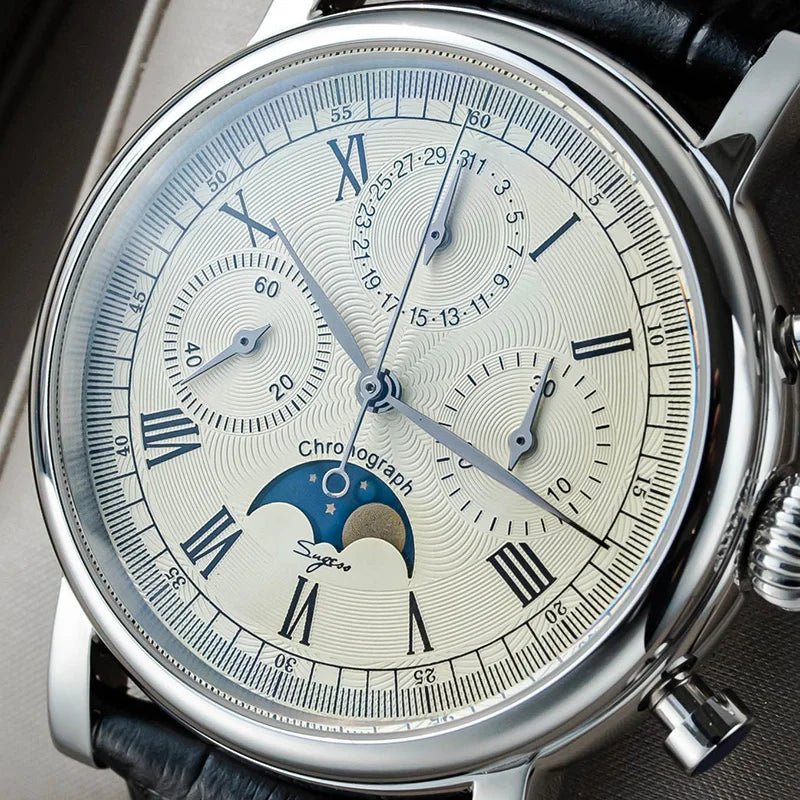 Sugess – montre-bracelet pour hommes, ST1908, mouvement à col de cygne, chronographe mécanique, véritable calendrier de phase de lune, cuir Vintage, nouveau 2026 - FATAONSugess – montre-bracelet pour hommes, ST1908, mouvement à col de cygne, chronographe mécanique, véritable calendrier de phase de lune, cuir Vintage, nouveau 2026Mode HommeFATAON