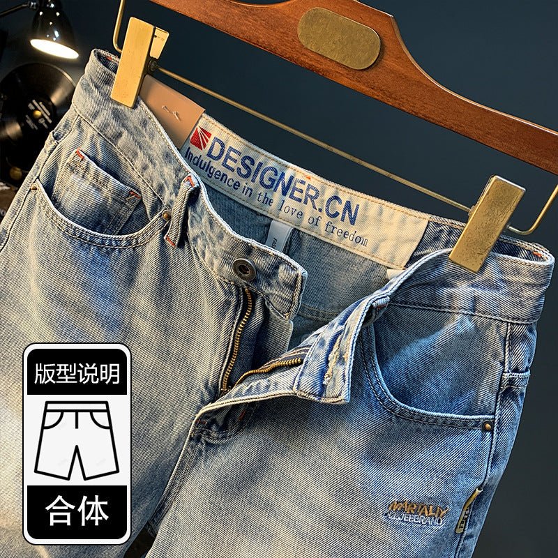 Summer Casual Shorts Men's plus size Light Color Five-point Jeans Trendy Embroidered High-end Men's Straight Pants - FATAONSummer Casual Shorts Men's plus size Light Color Five-point Jeans Trendy Embroidered High-end Men's Straight PantsMode HommeFATAON