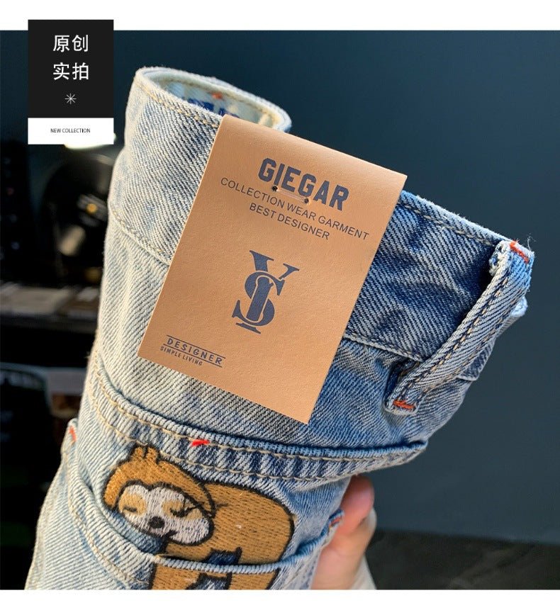 Summer Casual Shorts Men's plus size Light Color Five-point Jeans Trendy Embroidered High-end Men's Straight Pants - FATAONSummer Casual Shorts Men's plus size Light Color Five-point Jeans Trendy Embroidered High-end Men's Straight PantsMode HommeFATAON