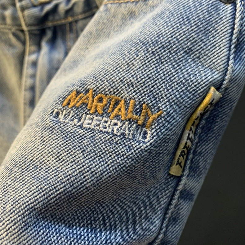 Summer Casual Shorts Men's plus size Light Color Five-point Jeans Trendy Embroidered High-end Men's Straight Pants - FATAONSummer Casual Shorts Men's plus size Light Color Five-point Jeans Trendy Embroidered High-end Men's Straight PantsMode HommeFATAON