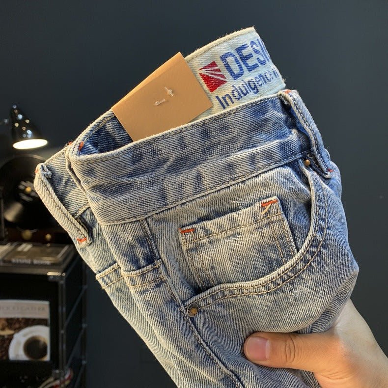 Summer Casual Shorts Men's plus size Light Color Five-point Jeans Trendy Embroidered High-end Men's Straight Pants - FATAONSummer Casual Shorts Men's plus size Light Color Five-point Jeans Trendy Embroidered High-end Men's Straight PantsMode HommeFATAON