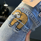 Summer Casual Shorts Men's plus size Light Color Five-point Jeans Trendy Embroidered High-end Men's Straight Pants - FATAONSummer Casual Shorts Men's plus size Light Color Five-point Jeans Trendy Embroidered High-end Men's Straight PantsMode HommeFATAON