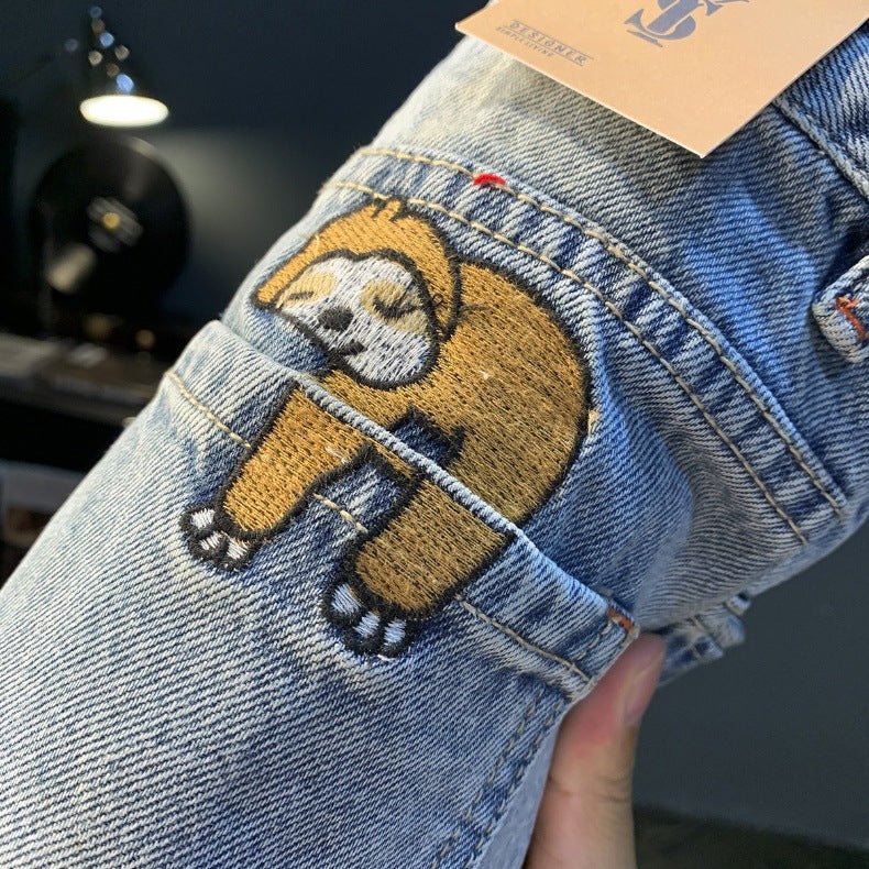 Summer Casual Shorts Men's plus size Light Color Five-point Jeans Trendy Embroidered High-end Men's Straight Pants - FATAONSummer Casual Shorts Men's plus size Light Color Five-point Jeans Trendy Embroidered High-end Men's Straight PantsMode HommeFATAON