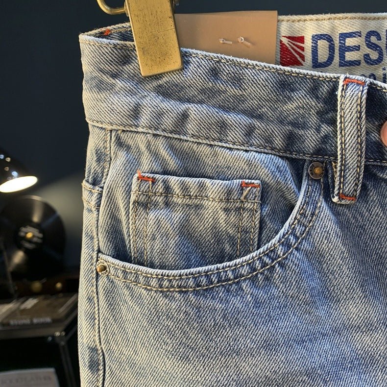 Summer Casual Shorts Men's plus size Light Color Five-point Jeans Trendy Embroidered High-end Men's Straight Pants - FATAONSummer Casual Shorts Men's plus size Light Color Five-point Jeans Trendy Embroidered High-end Men's Straight PantsMode HommeFATAON