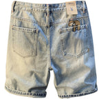 Summer Casual Shorts Men's plus size Light Color Five-point Jeans Trendy Embroidered High-end Men's Straight Pants - FATAONSummer Casual Shorts Men's plus size Light Color Five-point Jeans Trendy Embroidered High-end Men's Straight PantsMode HommeFATAON