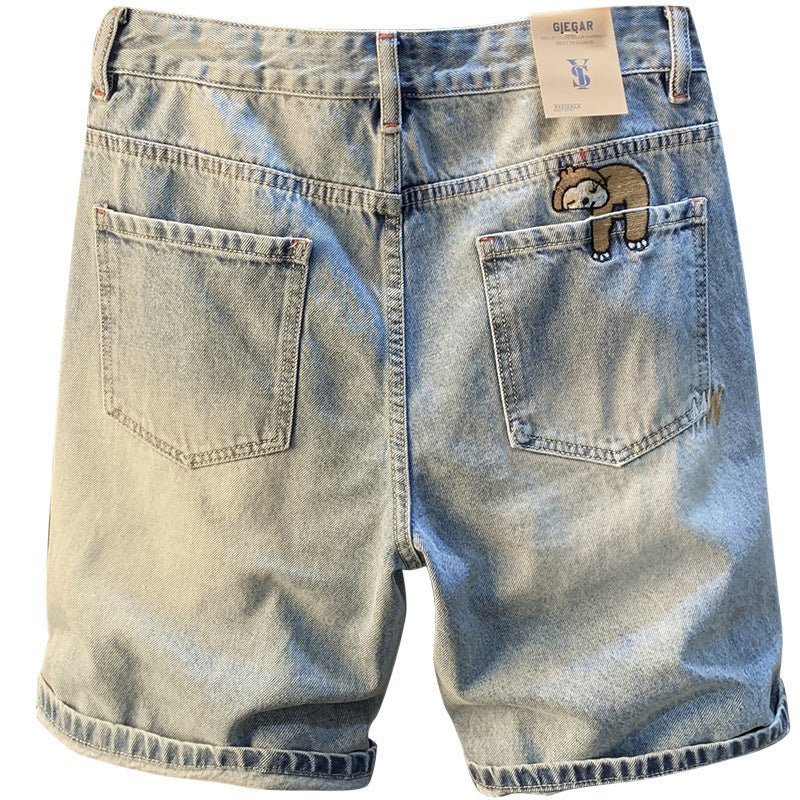 Summer Casual Shorts Men's plus size Light Color Five-point Jeans Trendy Embroidered High-end Men's Straight Pants - FATAONSummer Casual Shorts Men's plus size Light Color Five-point Jeans Trendy Embroidered High-end Men's Straight PantsMode HommeFATAON