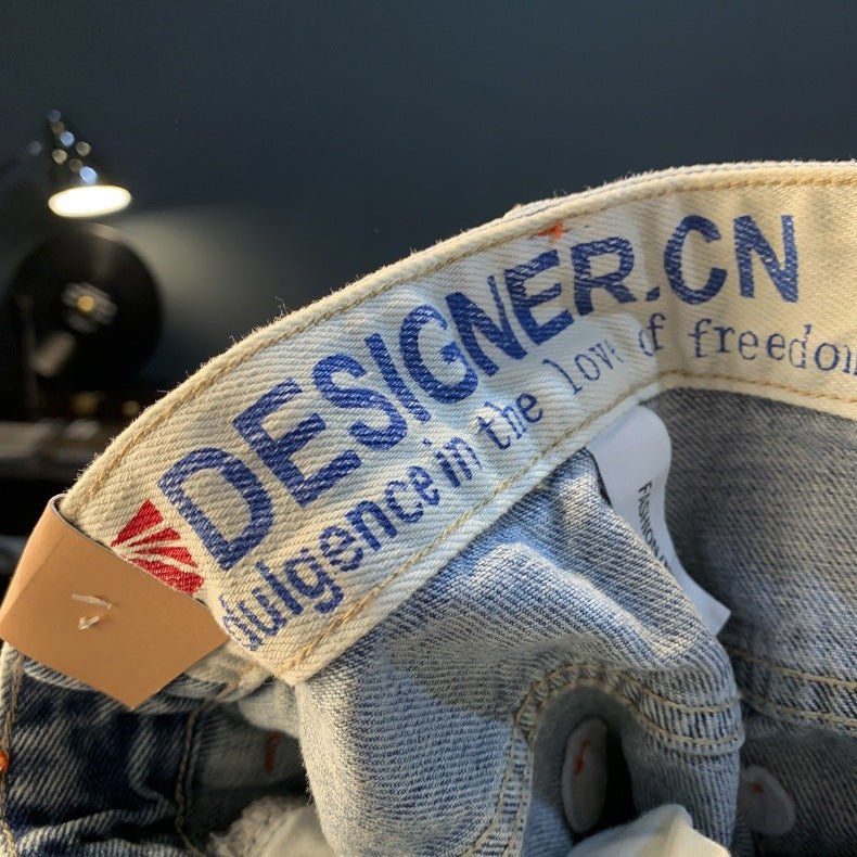 Summer Casual Shorts Men's plus size Light Color Five-point Jeans Trendy Embroidered High-end Men's Straight Pants - FATAONSummer Casual Shorts Men's plus size Light Color Five-point Jeans Trendy Embroidered High-end Men's Straight PantsMode HommeFATAON