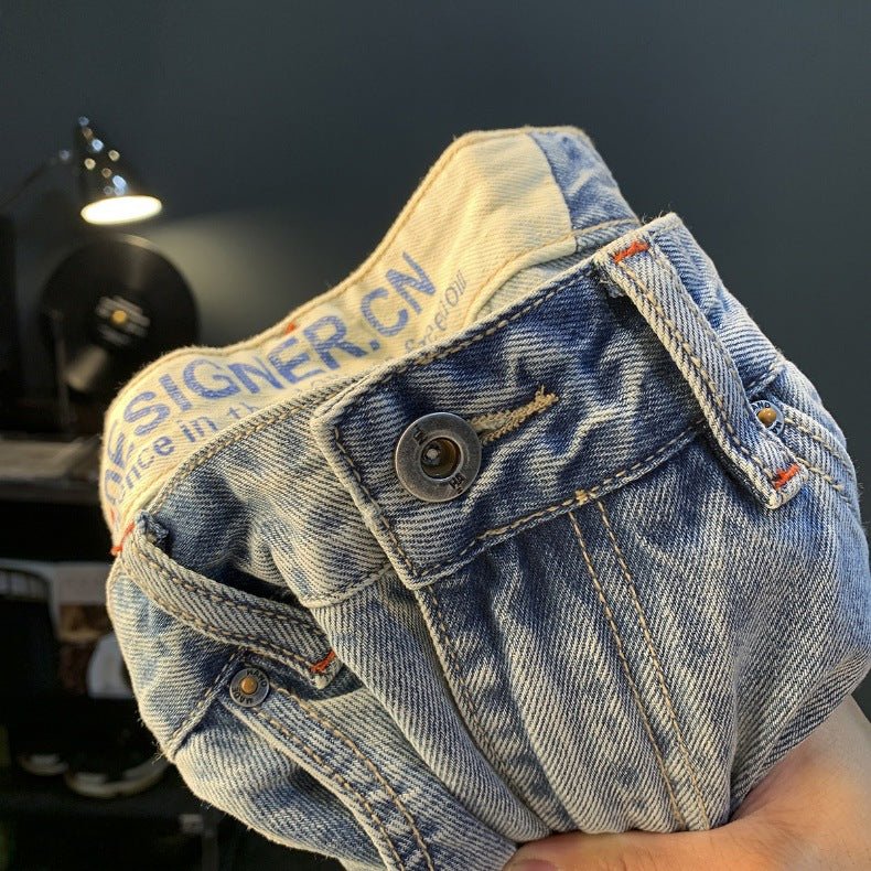 Summer Casual Shorts Men's plus size Light Color Five-point Jeans Trendy Embroidered High-end Men's Straight Pants - FATAONSummer Casual Shorts Men's plus size Light Color Five-point Jeans Trendy Embroidered High-end Men's Straight PantsMode HommeFATAON