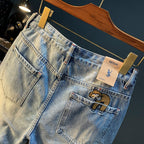 Summer Casual Shorts Men's plus size Light Color Five-point Jeans Trendy Embroidered High-end Men's Straight Pants - FATAONSummer Casual Shorts Men's plus size Light Color Five-point Jeans Trendy Embroidered High-end Men's Straight PantsMode HommeFATAON