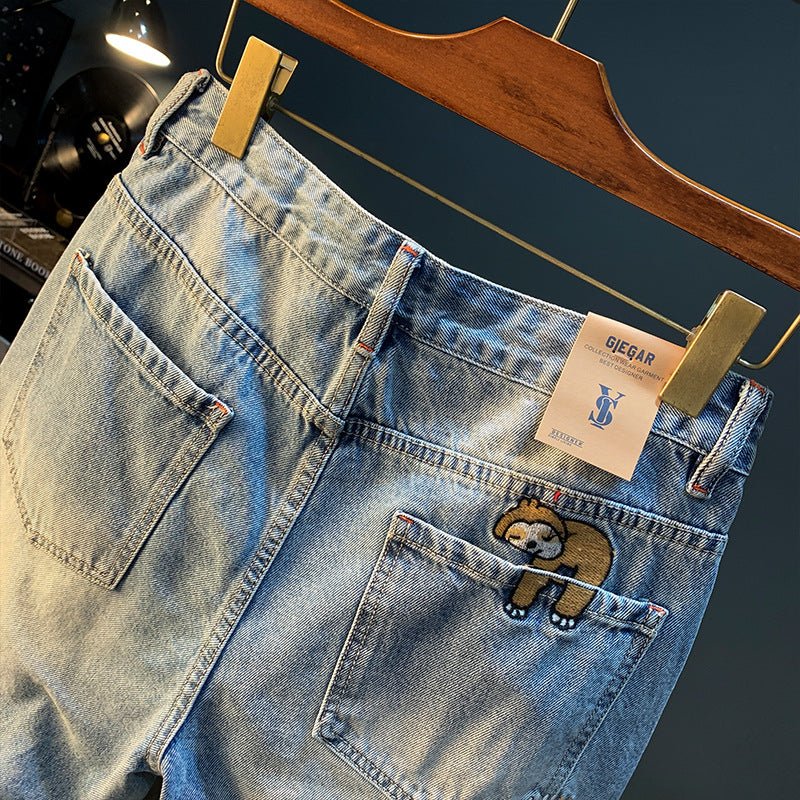 Summer Casual Shorts Men's plus size Light Color Five-point Jeans Trendy Embroidered High-end Men's Straight Pants - FATAONSummer Casual Shorts Men's plus size Light Color Five-point Jeans Trendy Embroidered High-end Men's Straight PantsMode HommeFATAON